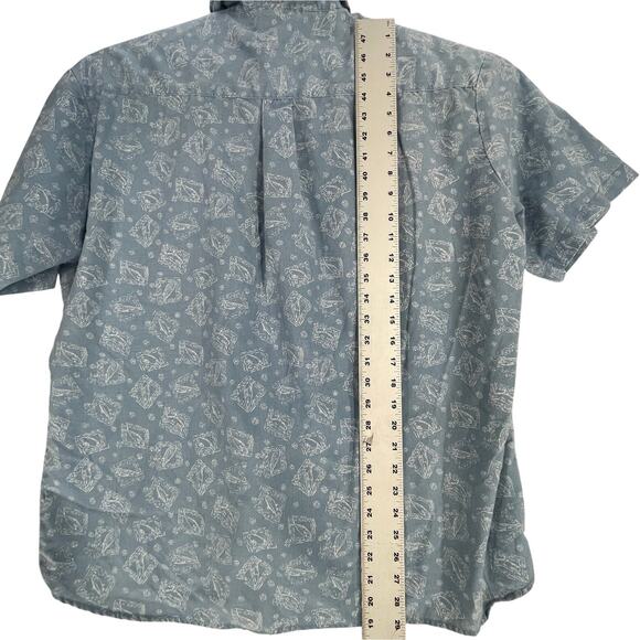 Roundy Bay Hawaiian Button Up Shirt XL Blue All Over Fish Print Short Sleeves - Picture 4 of 7